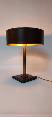 Square Base Table Lamp in Brown Leather attributed to Jacques Adnet for ILG-AIF-1795955