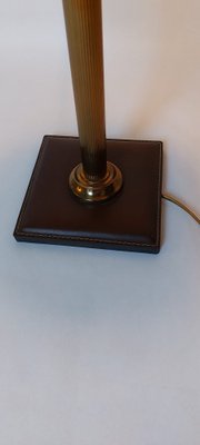 Square Base Table Lamp in Brown Leather attributed to Jacques Adnet for ILG-AIF-1795955