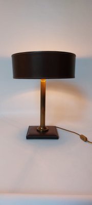 Square Base Table Lamp in Brown Leather attributed to Jacques Adnet for ILG-AIF-1795955