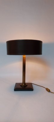 Square Base Table Lamp in Brown Leather attributed to Jacques Adnet for ILG-AIF-1795955