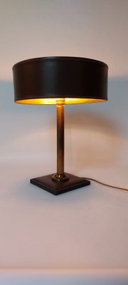 Square Base Table Lamp in Brown Leather attributed to Jacques Adnet for ILG-AIF-1795955