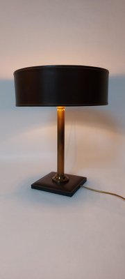 Square Base Table Lamp in Brown Leather attributed to Jacques Adnet for ILG-AIF-1795955