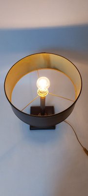 Square Base Table Lamp in Brown Leather attributed to Jacques Adnet for ILG-AIF-1795955