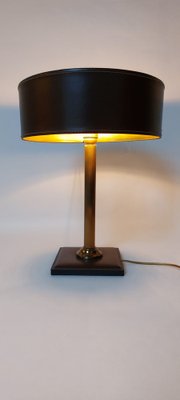 Square Base Table Lamp in Brown Leather attributed to Jacques Adnet for ILG-AIF-1795955