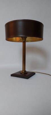 Square Base Table Lamp in Brown Leather attributed to Jacques Adnet for ILG-AIF-1795955