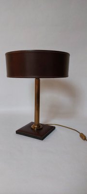 Square Base Table Lamp in Brown Leather attributed to Jacques Adnet for ILG-AIF-1795955