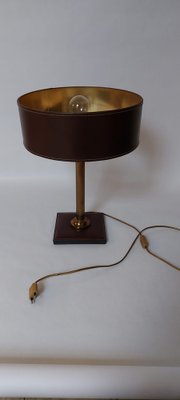 Square Base Table Lamp in Brown Leather attributed to Jacques Adnet for ILG-AIF-1795955