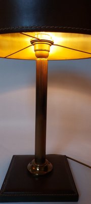 Square Base Table Lamp in Brown Leather attributed to Jacques Adnet for ILG-AIF-1795955