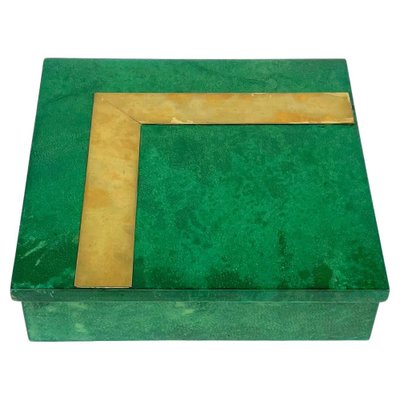 Square Box in Green Goatskin & Brass by Aldo Tura, Italy, 1960s-LYQ-1181988