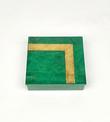 Square Box in Green Goatskin & Brass by Aldo Tura, Italy, 1960s-LYQ-1181988