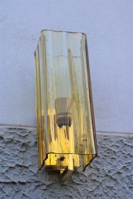 Square Brass and Yellow Murano Glass Sconce from Mazzega, 1970s-EH-686058