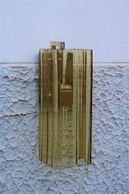 Square Brass and Yellow Murano Glass Sconce from Mazzega, 1970s-EH-686058