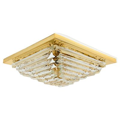 Square Clear Crystal and Gold Plated Pyramid Flush Mount attributed to Venini, 1970s-VDW-2022210