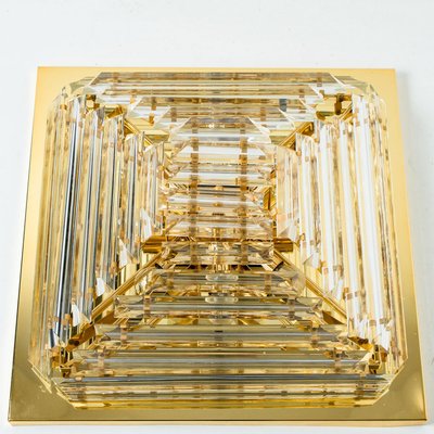 Square Clear Crystal and Gold Plated Pyramid Flush Mount attributed to Venini, 1970s-VDW-2022210