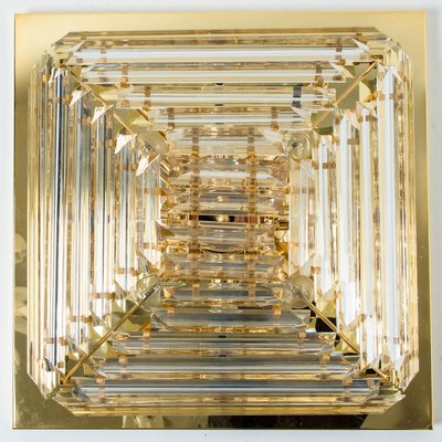 Square Clear Crystal and Gold Plated Pyramid Flush Mount attributed to Venini, 1970s-VDW-2022210