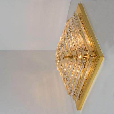 Square Clear Crystal and Gold Plated Pyramid Flush Mount attributed to Venini, 1970s-VDW-2022210