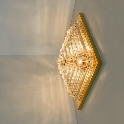 Square Clear Crystal and Gold Plated Pyramid Flush Mount attributed to Venini, 1970s-VDW-2022210