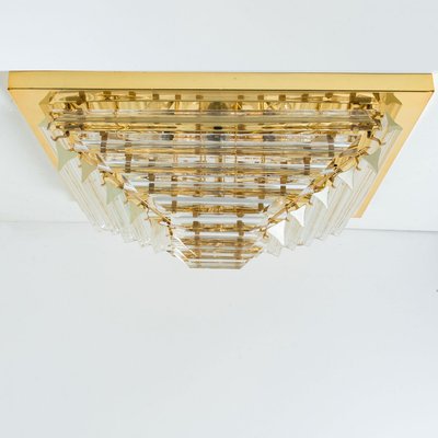 Square Clear Crystal and Gold Plated Pyramid Flush Mount attributed to Venini, 1970s-VDW-2022210