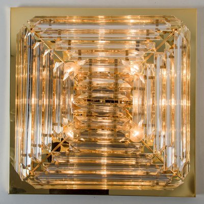 Square Clear Crystal and Gold Plated Pyramid Flush Mount attributed to Venini, 1970s-VDW-2022210