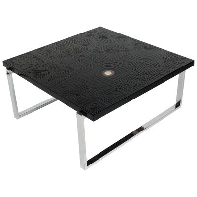 Square Coffee Table in Black Resin with Inlay in Agate-NJJ-955139