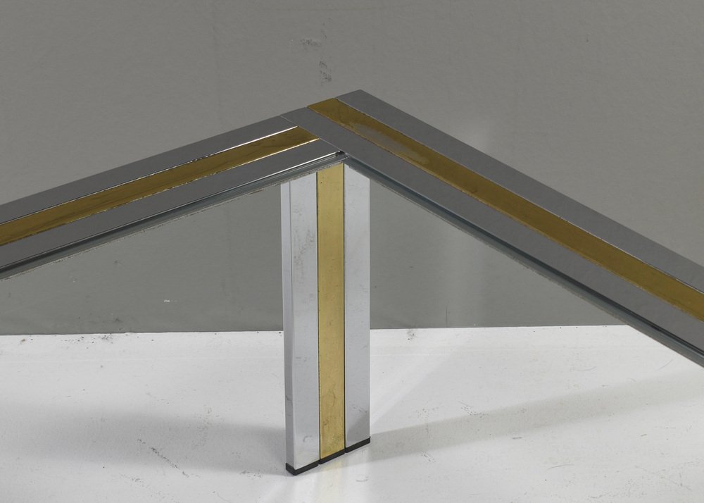 Square Coffee Table in Brass, Chrome and Glass by Renato Zevi, Italy, 1970s