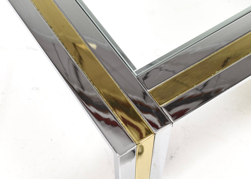 Square Coffee Table in Brass, Chrome and Glass by Renato Zevi, Italy, 1970s