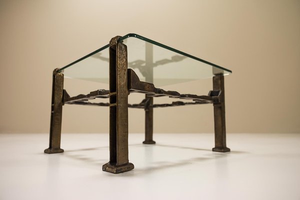 Square Coffee Table in Cast Brass and Glass, Italy, 1960s-UQV-1824266