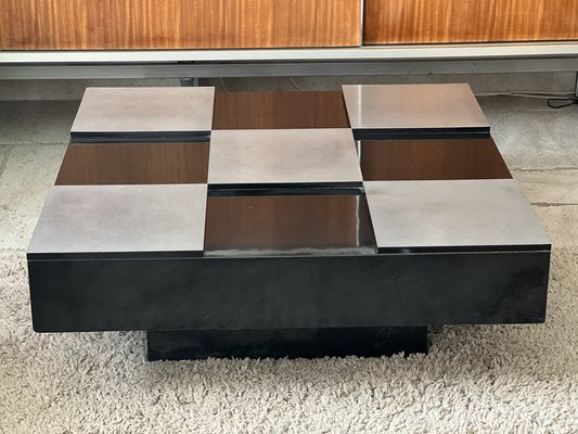 Square Coffee Table in Lacquered Steel and Brushed by Mario Sabot, 1970s-SSK-1705218