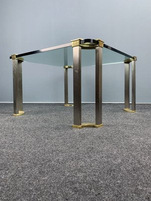 Square Coffee Table with Glass Plate and Brass Legs by Peter Ghyczy, 1970s-VQG-737850