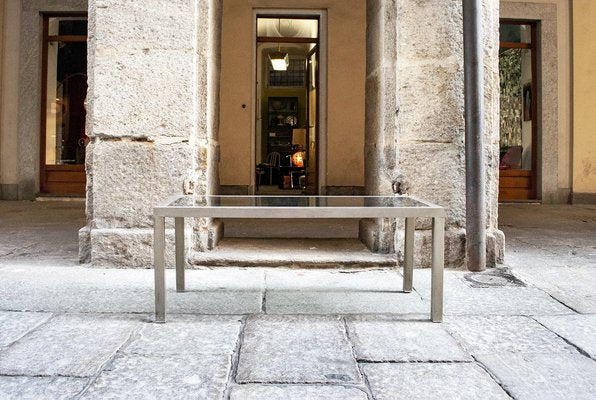 Square Coffee Table with Nickel-Plated Metal Frame and Glass, 1970s, Italy-VCV-952436