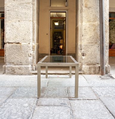 Square Coffee Table with Nickel-Plated Metal Frame and Glass, 1970s, Italy-VCV-952436