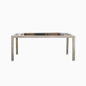 Square Coffee Table with Nickel-Plated Metal Frame and Glass, 1970s, Italy-VCV-952436