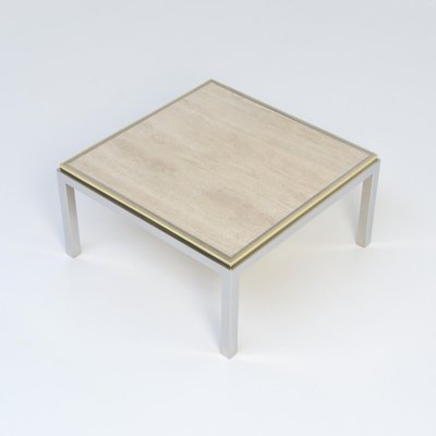 Square Coffee Table with Travertine Top from Reggiani, 1970s-VT-639821