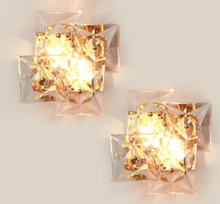 Square Crystal & Gold-Plated Sconces from Kinkeldey, Germany, 1970s-VDW-950177