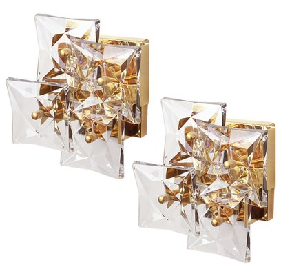 Square Crystal & Gold-Plated Sconces from Kinkeldey, Germany, 1970s-VDW-950177