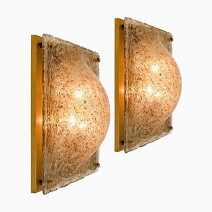 Square Domed Murano Wall Light with Smokey Glass and Brass-VDW-839064