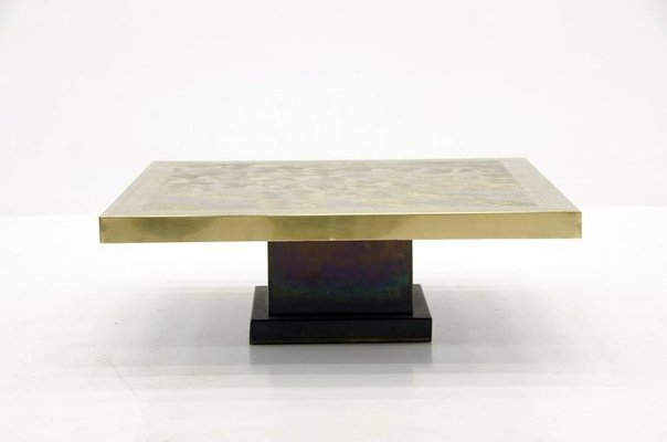 Square Etched Brass Coffee Table by Armand Jonckers, 1970s-NJJ-955132