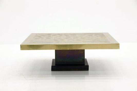 Square Etched Brass Coffee Table by Armand Jonckers, 1970s