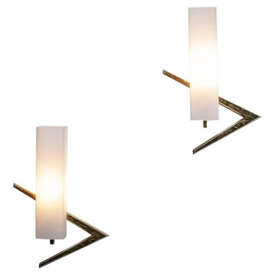 Square Gilt Bronze & Opaline Sconces from Arlus, 1960s, Set of 2-YU-1010768