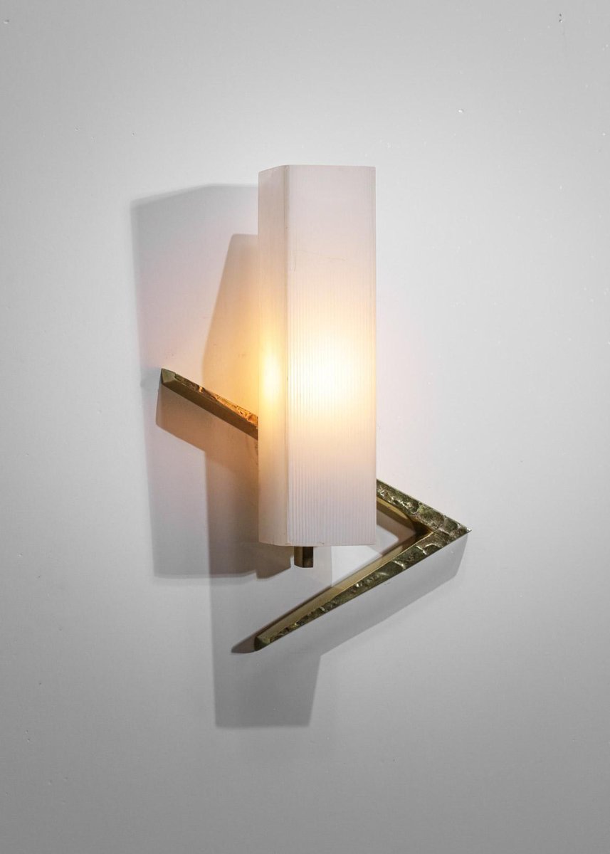 Square Gilt Bronze & Opaline Sconces from Arlus, 1960s, Set of 2