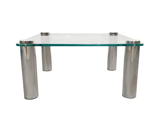 Square Glass and Chrome Coffee Table by Marco Zanuso for Zanotta, Italy, 1960s-JDR-1126255