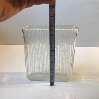 Square Glass Vase with White Stripes from Orrefors, 1970s-LCR-1001946