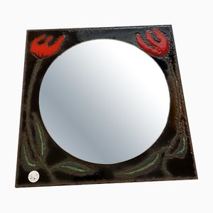 Square Lava Ceramic Mirror with Tulip Decoration-TEP-1321787