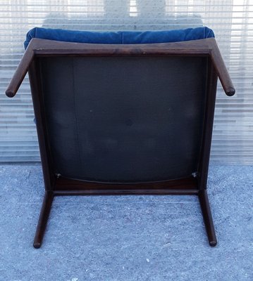 Square Scandinavian Stool with a Rosewood Frame and Blue Fabric Cover, 1960s-HOI-1235735