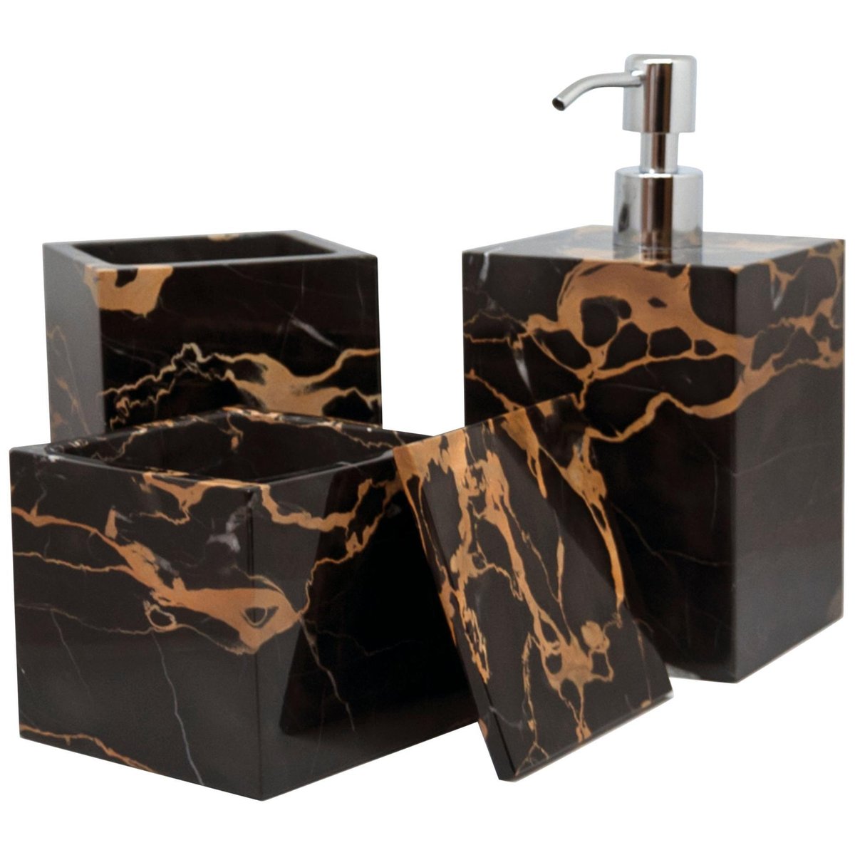 Square Soap Dispenser in Portoro Marble