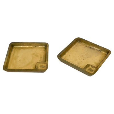 Square Solid Brass Ashtrays, Italy, 1960s, Set of 2-LYQ-1321729