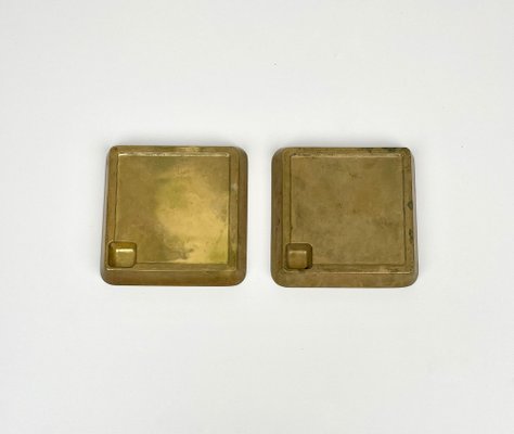 Square Solid Brass Ashtrays, Italy, 1960s, Set of 2-LYQ-1321729