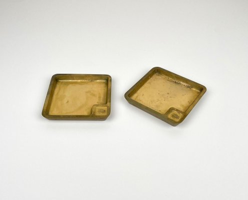 Square Solid Brass Ashtrays, Italy, 1960s, Set of 2-LYQ-1321729