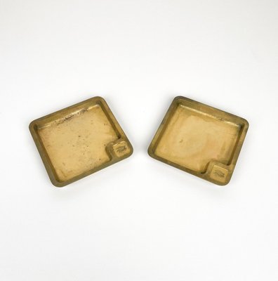 Square Solid Brass Ashtrays, Italy, 1960s, Set of 2-LYQ-1321729