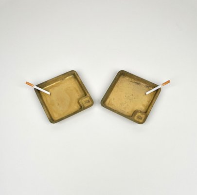 Square Solid Brass Ashtrays, Italy, 1960s, Set of 2-LYQ-1321729